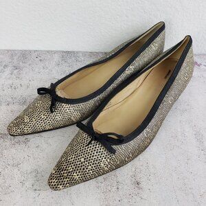 J CREW Italy Pointed Toe Pump Shoes Ballet Flats Textured Leather Snake Bow 8.5